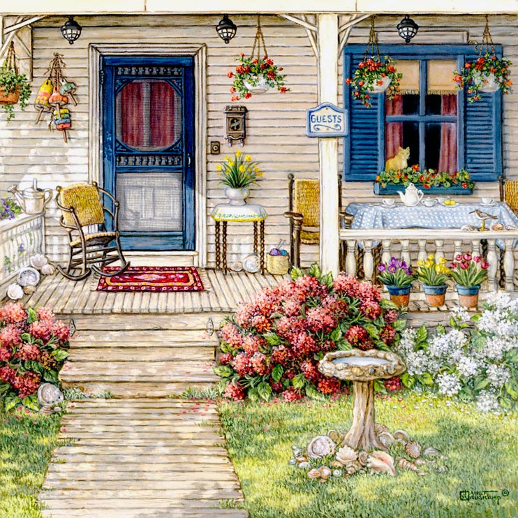 Front Porch in Maine, another giclee, personally enhanced and then hand by the artist, Janet Kruskamp.
